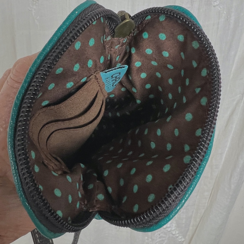 CHALA Crossbody Cell Phone Purse Teal Vegan Pebbled Leather Dog With a Bone - Picture 13 of 14